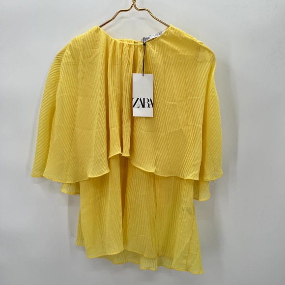 Zara Pleated Cape Blouse in Yellow Size Medium NWT - Picture 2 of 7